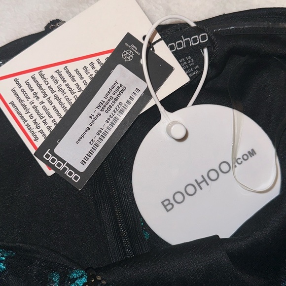 BOOHOO Petite Teal & Sequence embroidered strapless jumpsuit - Picture 6 of 6